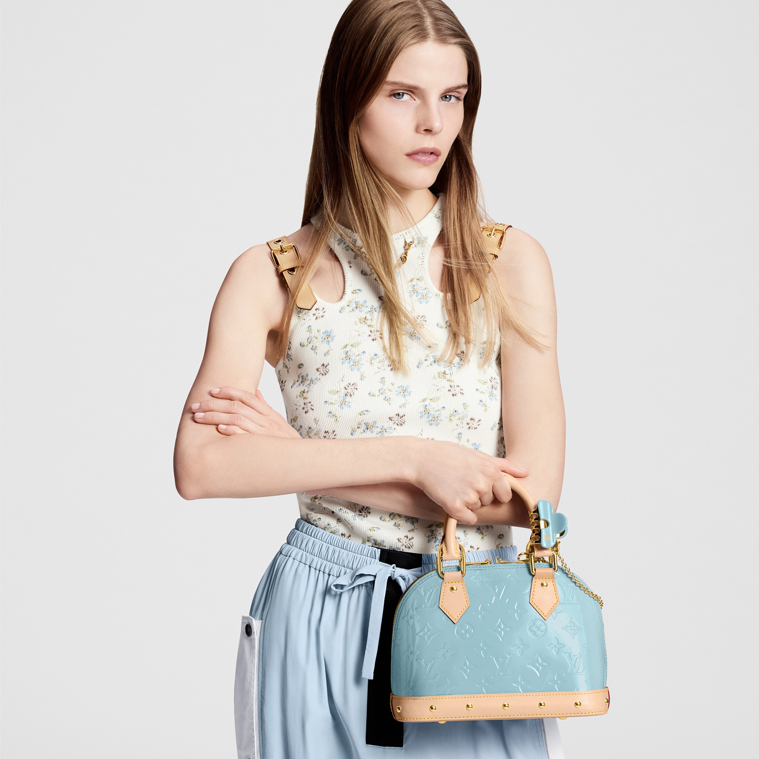  Louis Vuitton Sky Blue Patent Leather Alma BB Han